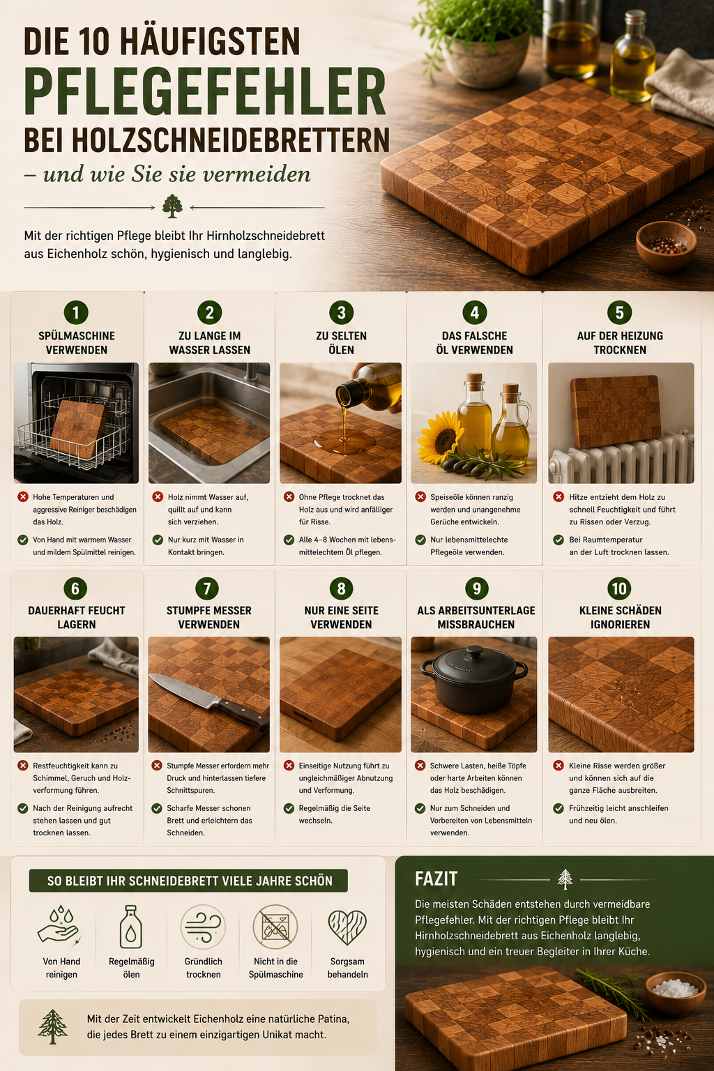 10 Pflegefehler bei Holzschneidebrettern vermeiden