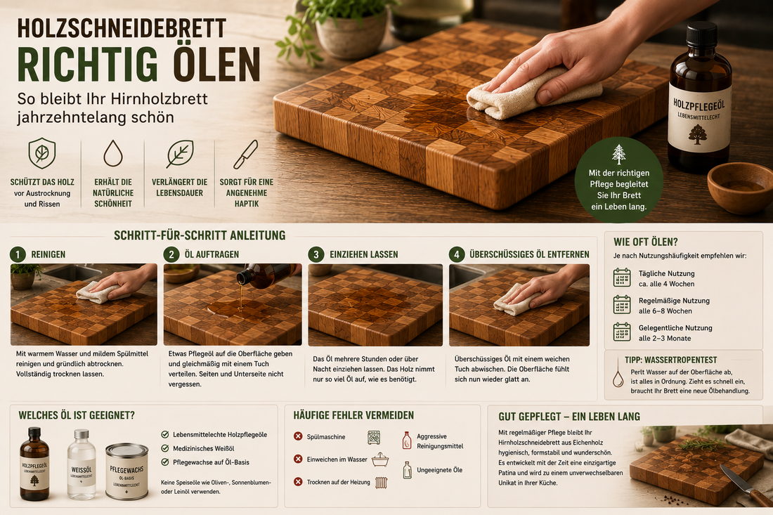 Holzschneidebrett richtig ölen – So bleibt Ihr Hirnholzbrett jahrzehntelang schön