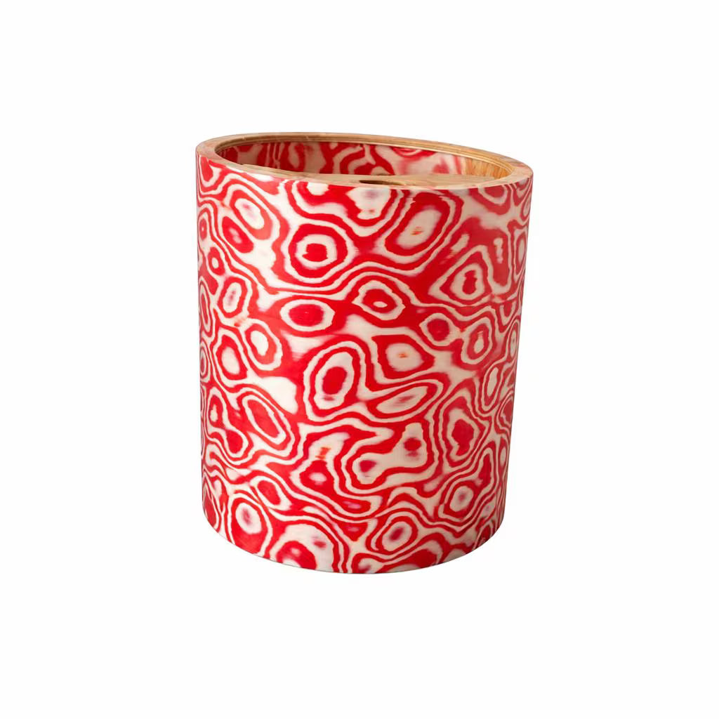 Handgefertigter Lampenschirm aus Holzfurnier | Rot-Weiß | Ø 32 cm