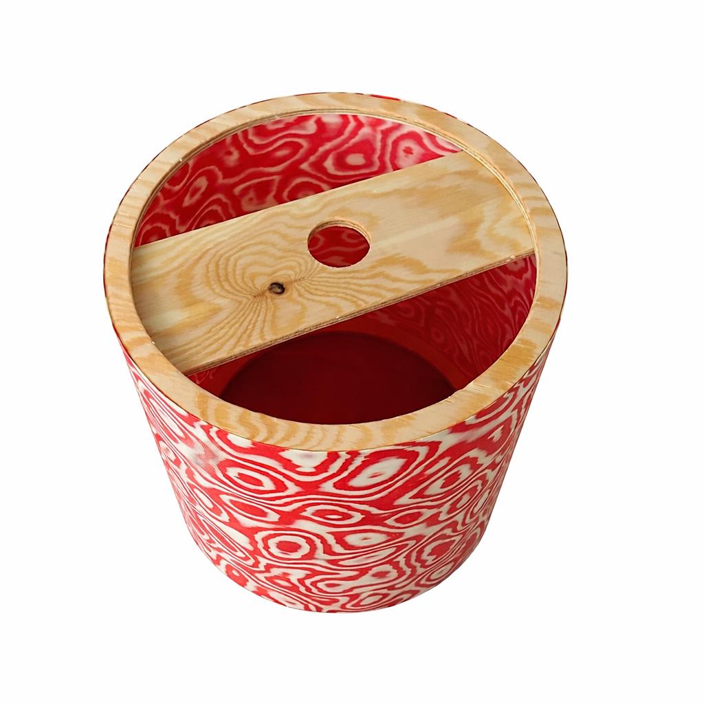 Handgefertigter Lampenschirm aus Holzfurnier | Rot-Weiß | Ø 32 cm