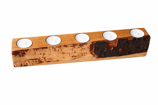 Handgefertigter Teelichthalter aus Kirschholz | 5-flammig | 44 cm