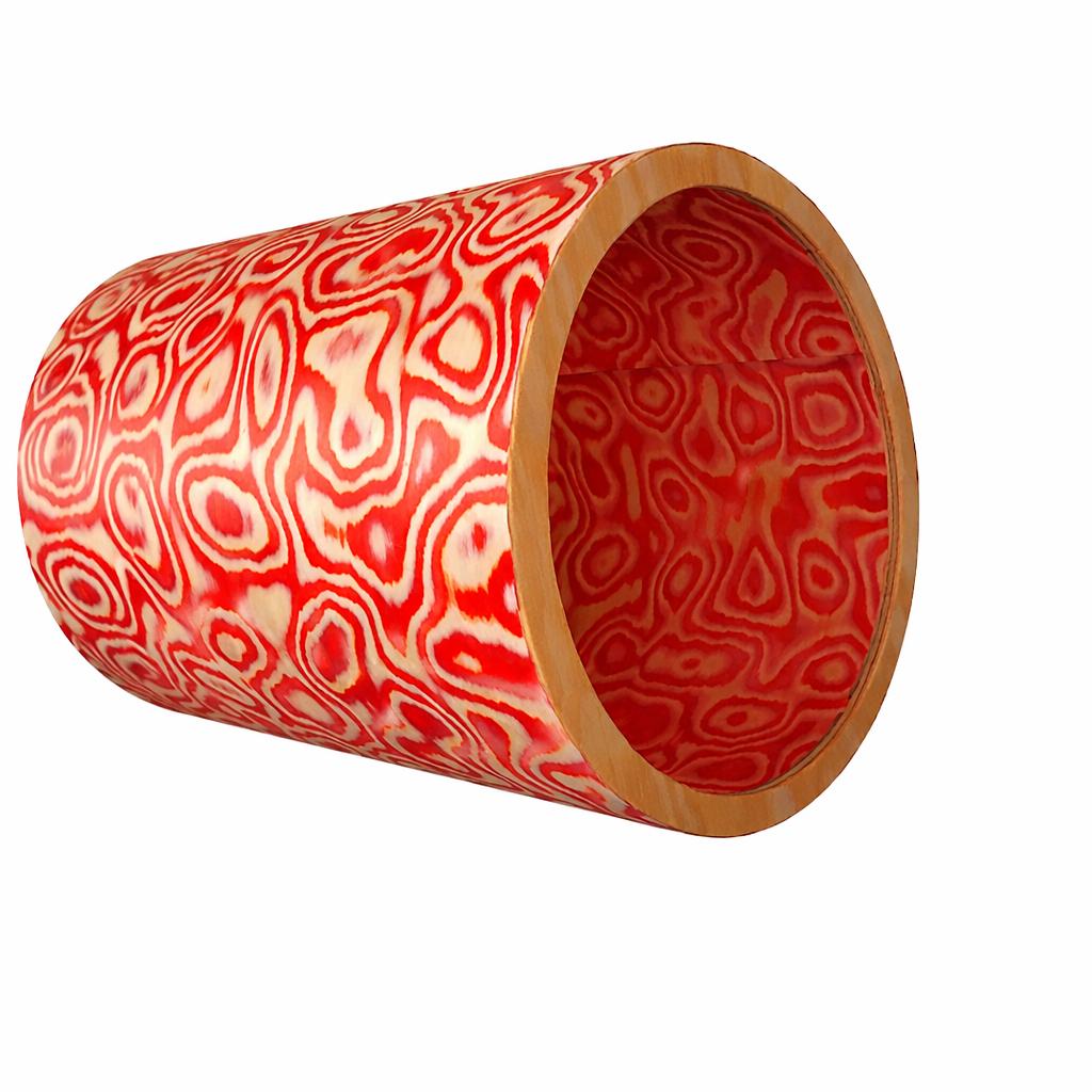 Handgefertigter Lampenschirm aus Holzfurnier | Rot-Weiß | Ø 32 cm