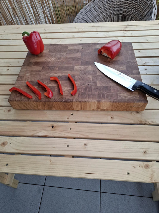 Handgefertigtes Stirnholz-Schneidebrett aus Eiche | 45,4 × 33,3 × 5 cm