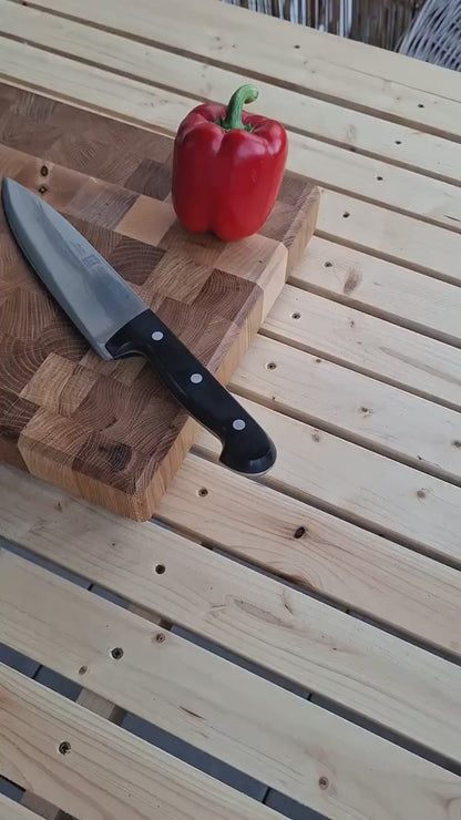 Handgefertigtes Stirnholz-Schneidebrett aus Eiche – 32,5 cm
