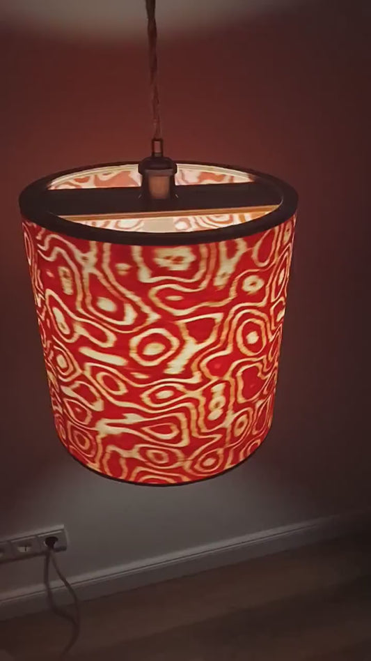Handgefertigter Lampenschirm aus Holzfurnier | Rot-Weiß | Ø 32 cm