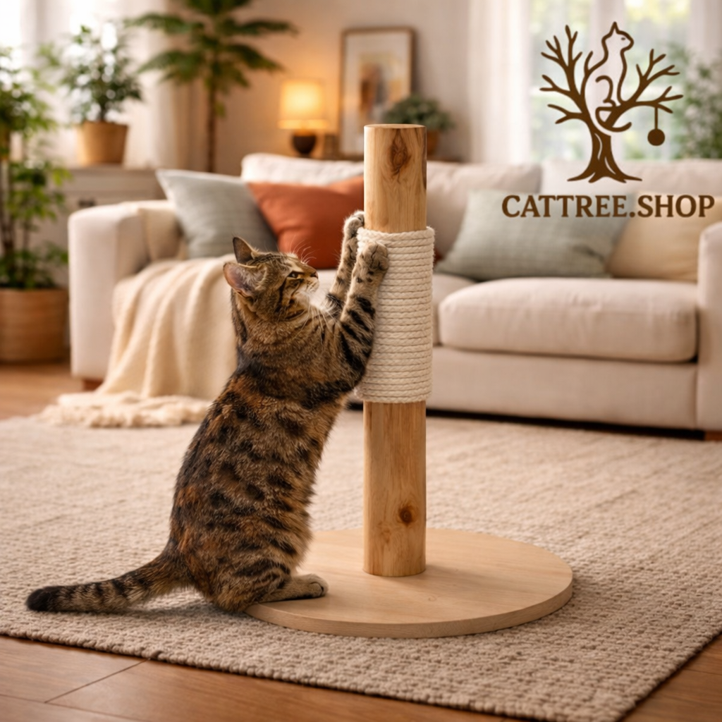 Kratzbaum aus Echtholz mit Sisalseil